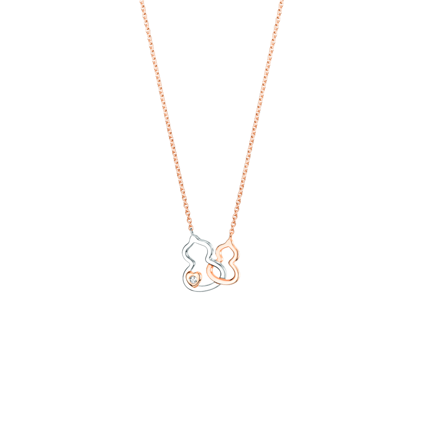 Petite Double Wulu necklace in 18K rose gold and white gold with a diamond