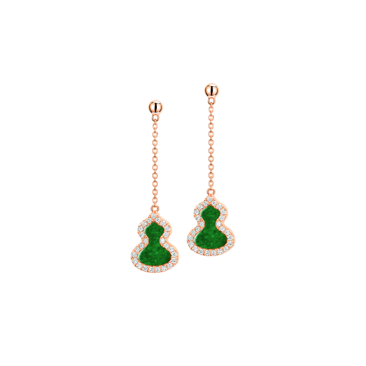Petite Wulu earrings in 18K rose gold with diamonds and jade