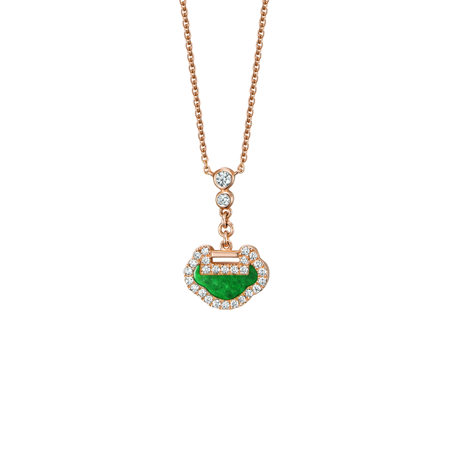 Petite Yu Yi necklace in 18K rose gold with diamonds and jade