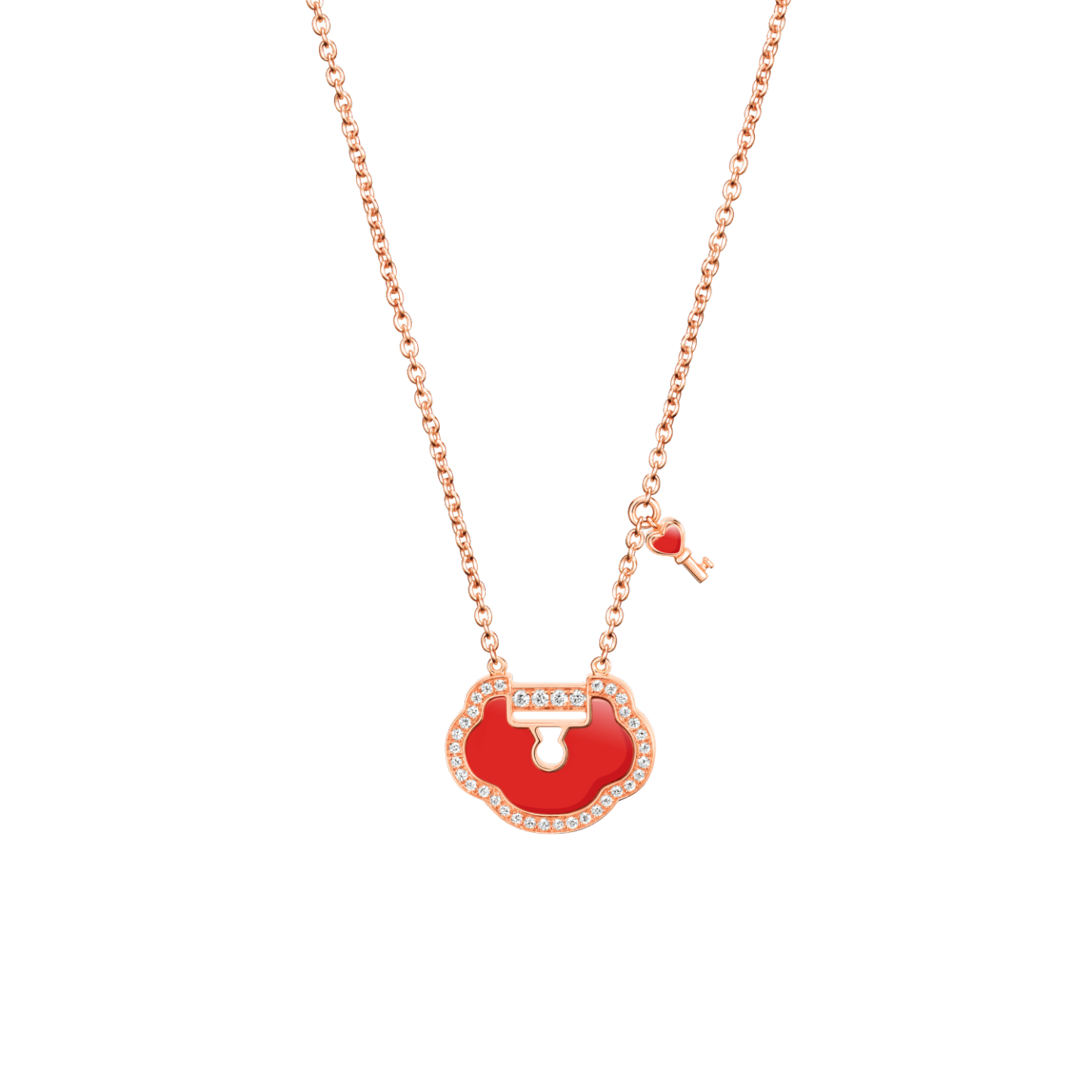 [Copy]Petite Wulu necklace in 18K rose gold with diamonds and red agate