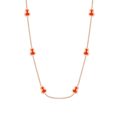 Wulu 20 inches sautoir necklace in 18K rose gold with red enamel
