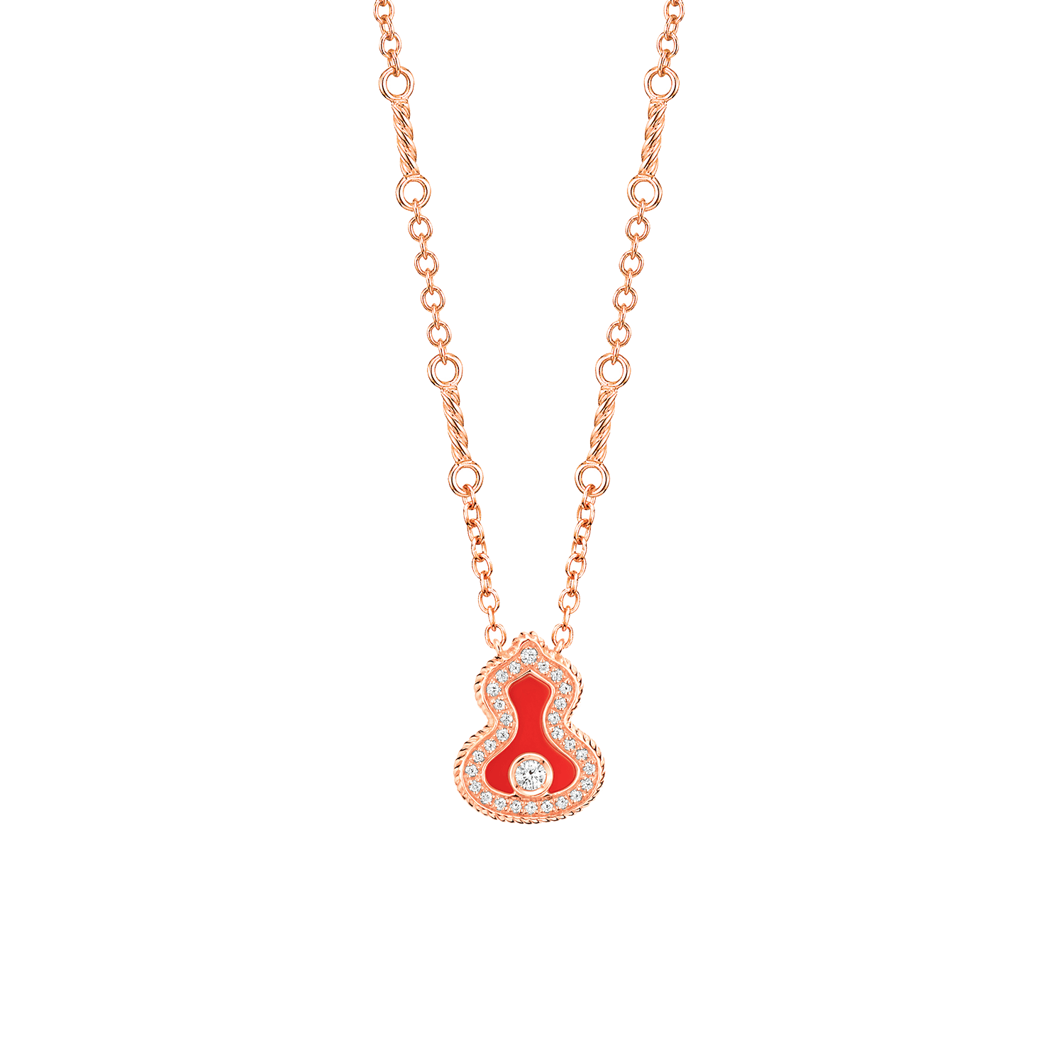 Wulu necklace in 18K rose gold with diamonds and red agate