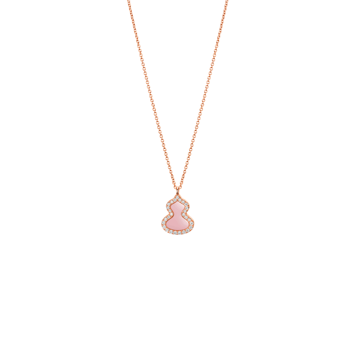 Petite Wulu necklace in 18K rose gold with diamonds and pink opal