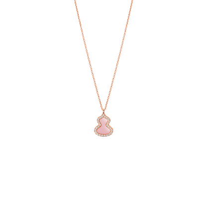 Petite Wulu necklace in 18K rose gold with diamonds and pink opal