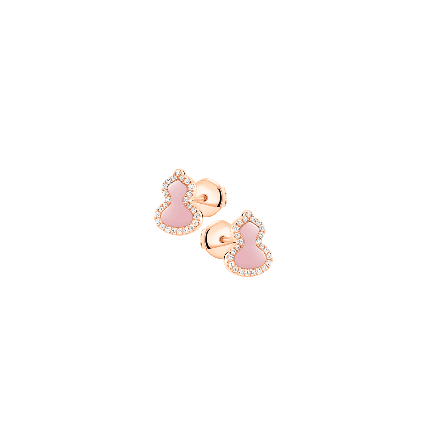 Petite Wulu ear studs in 18K rose gold with diamonds and pink opal
