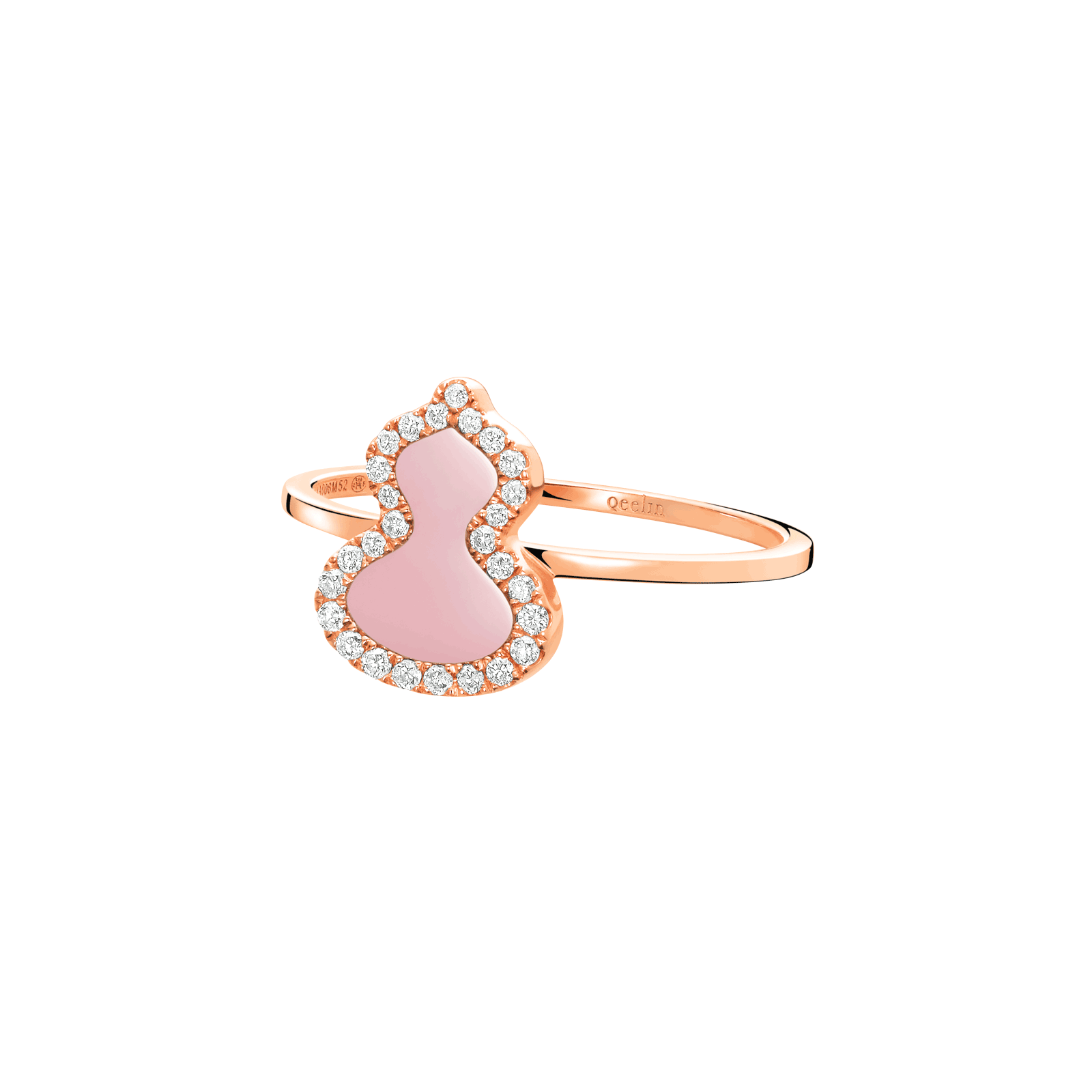 Petite Wulu ring in 18K rose gold with diamonds and pink opal