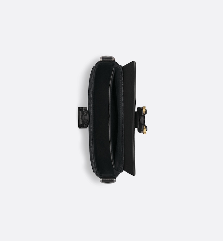 Mini Saddle Messenger Bag with Flap Black Oblique Jacquard and Black Grained Calfskin