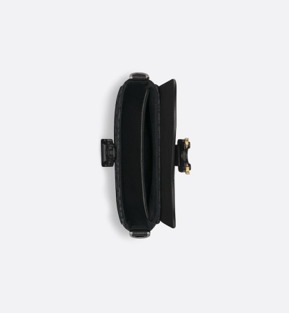 Mini Saddle Messenger Bag with Flap Black Oblique Jacquard and Black Grained Calfskin