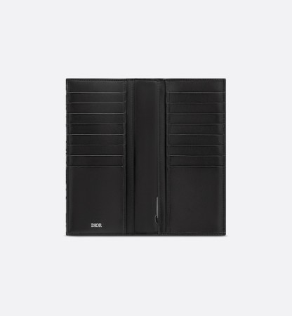 Vertical Long Wallet  Beige and Black Oblique Jacquard