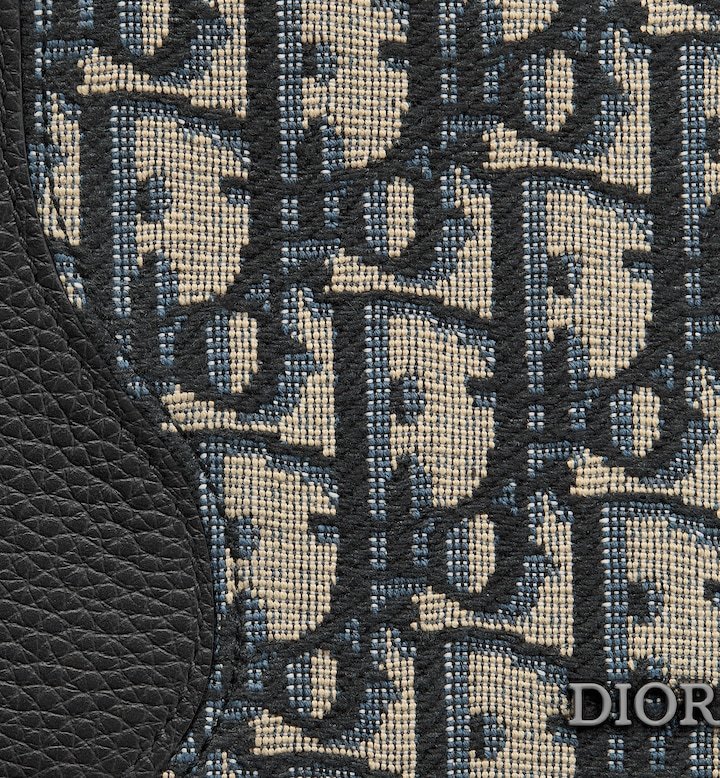 Saddle Bifold Wallet Black Grained Calfskin Marquetry with Beige and Black Oblique Jacquard