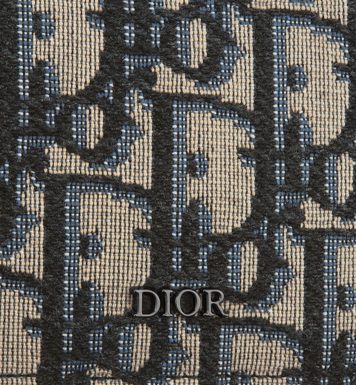 Card Holder Beige and Black Oblique Jacquard with Black Grained Calfskin