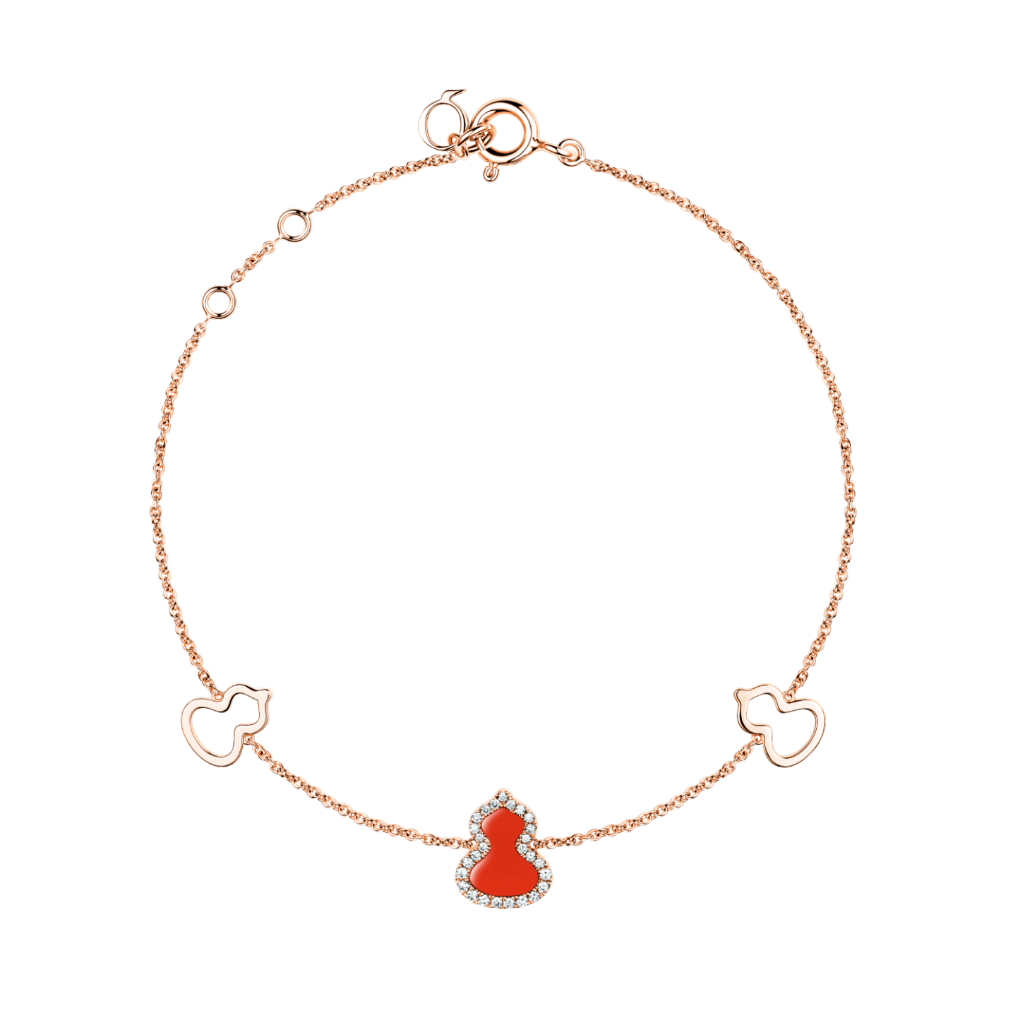 Petite Wulu bracelet in 18K rose gold with diamonds and red agate