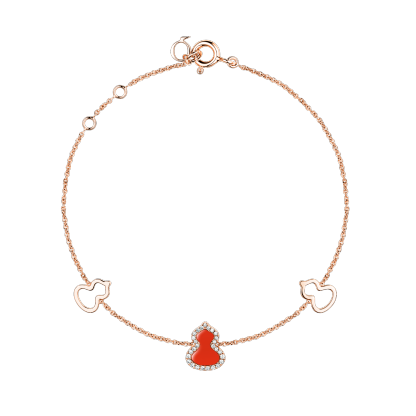 Petite Wulu bracelet in 18K rose gold with diamonds and red agate