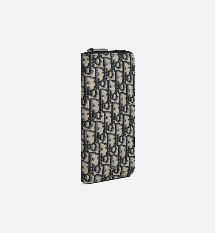 Vertical Long Zipped Wallet Beige and Black Oblique Jacquard
