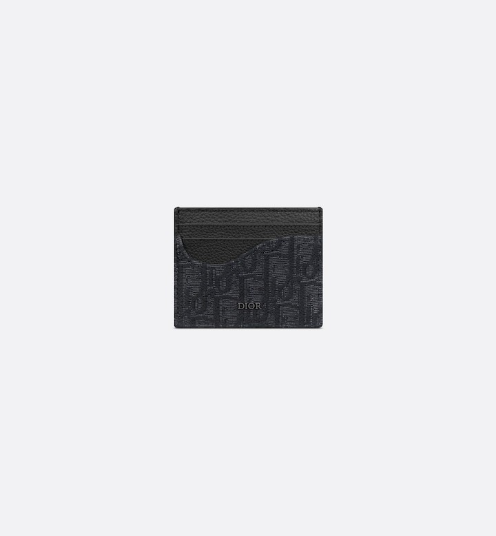 Saddle Card Holder Black Grained Calfskin Marquetry and Black Oblique Jacquard