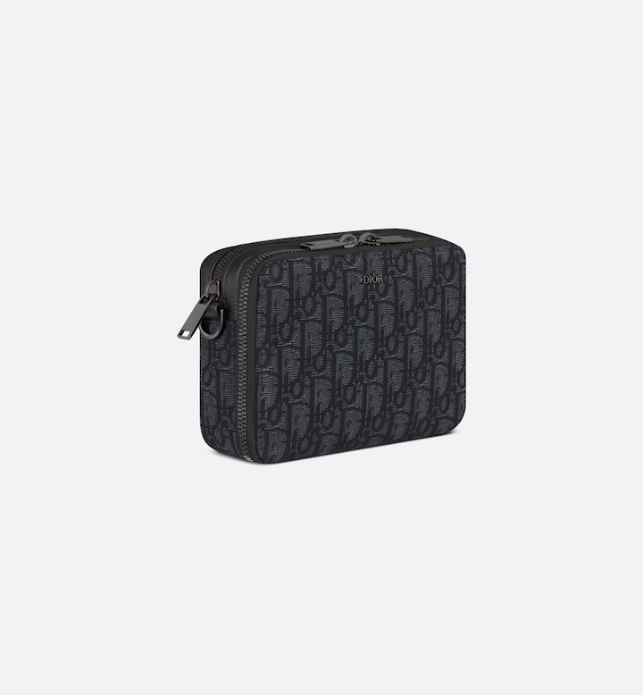 Zipped Pouch with Strap Black Oblique Jacquard