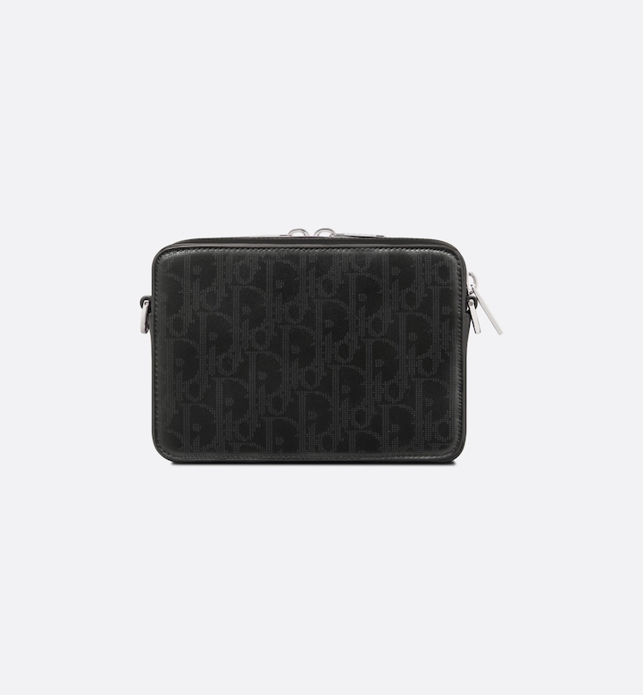 Zipped Pouch with Strap Black Oblique Galaxy Leather
