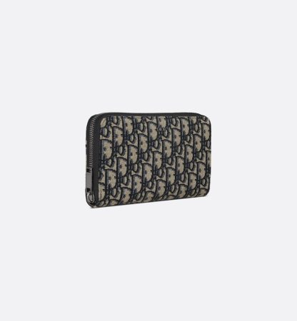 Zipped Long Wallet Beige and Black Oblique Jacquard