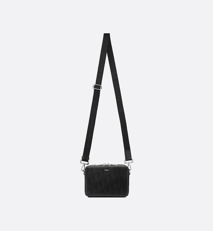 Zipped Pouch with Strap Black Oblique Galaxy Leather