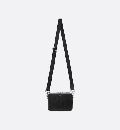 Zipped Pouch with Strap Black Oblique Galaxy Leather
