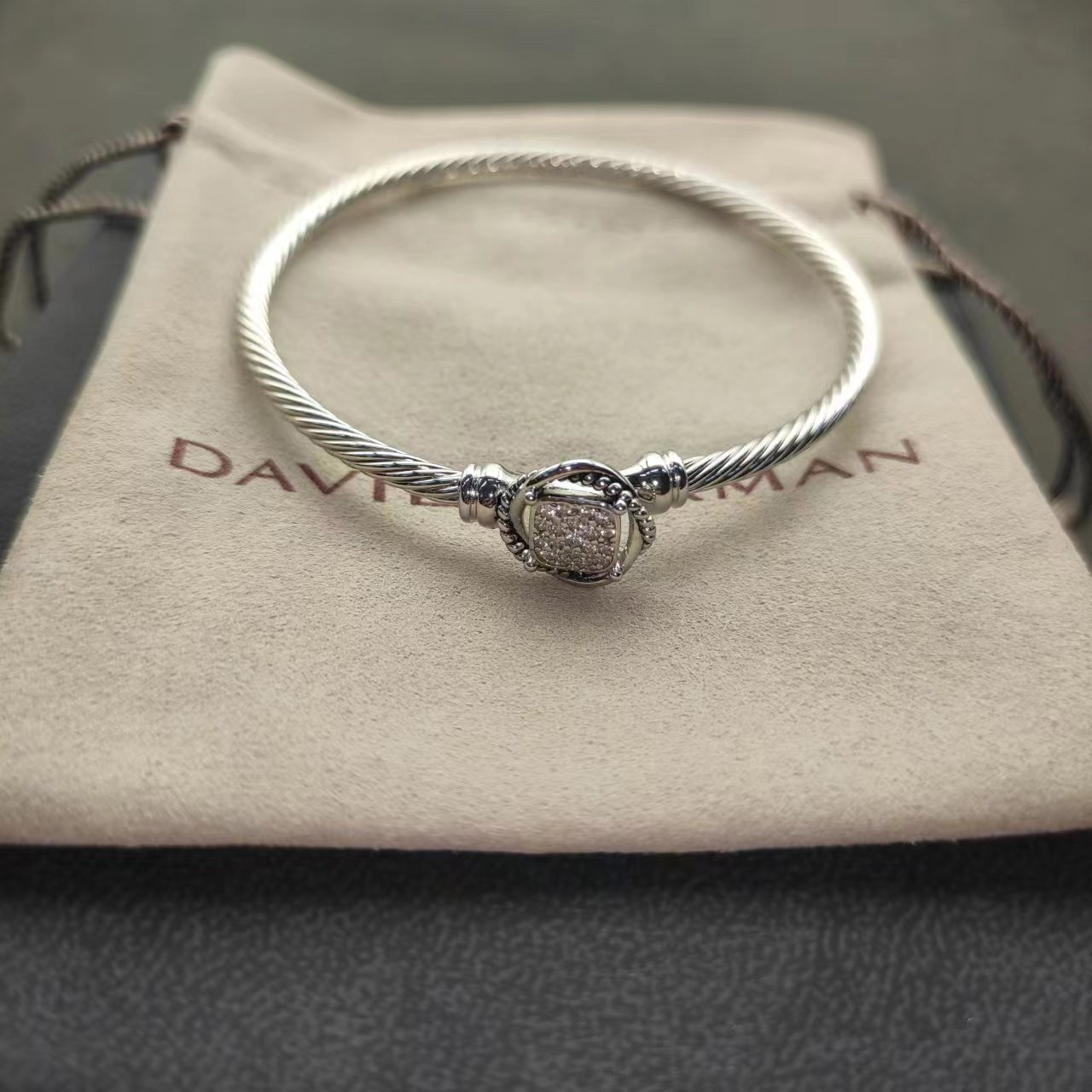 Cable Classics Bracelet with Pavé Diamonds and Beaded Detailing Sterling Silver 3mm