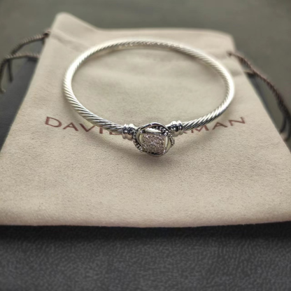 Cable Classics Bracelet with Pavé Diamonds and Beaded Detailing Sterling Silver 3mm