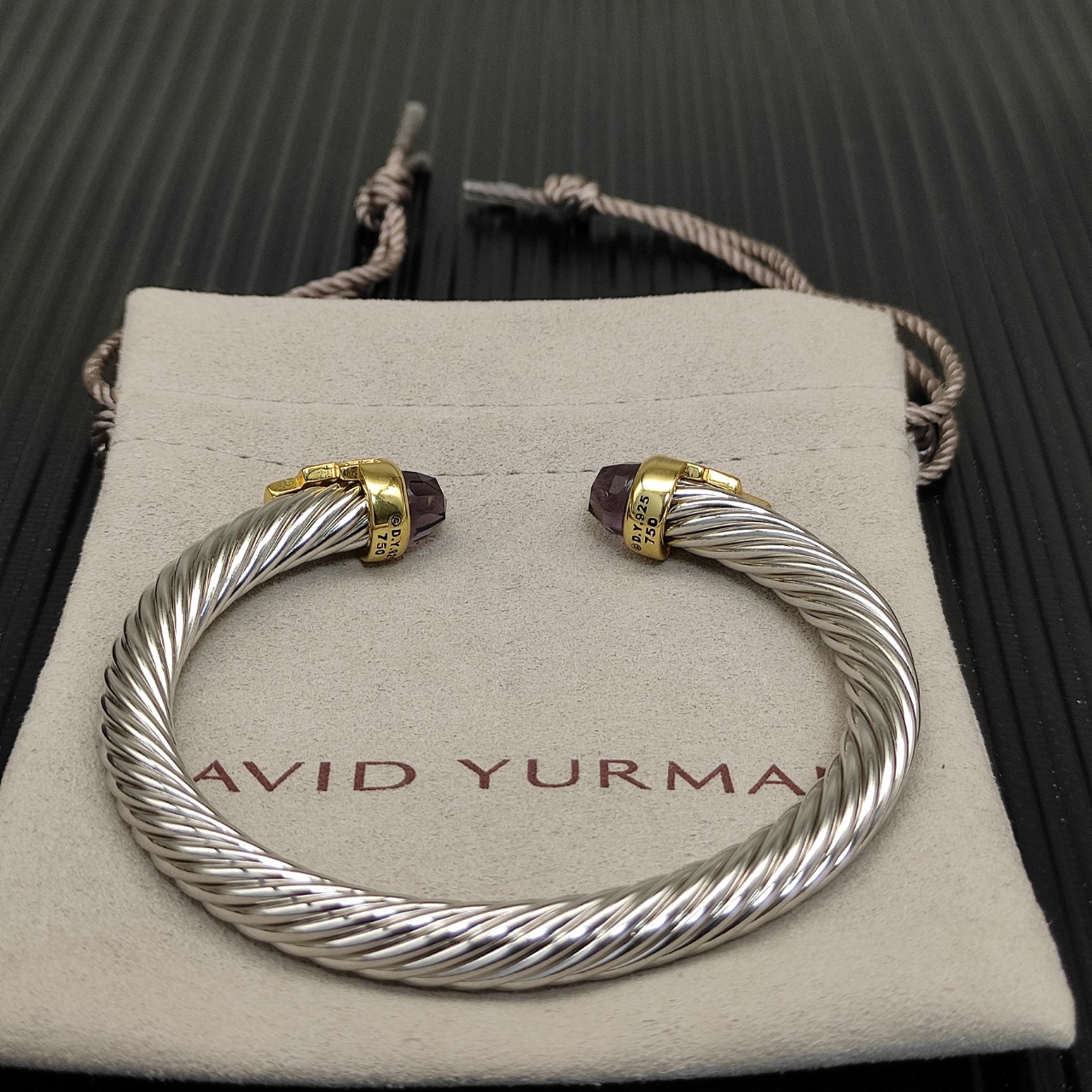 7mm Cable Bracelet with Amethyst & Diamond Accents – Gold Cap