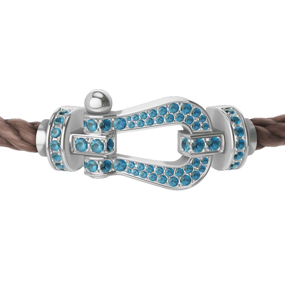 FORCE 10 BRACELET LARGE MODEL 18K WHITE GOLD BLUE TOPAZ PAVED