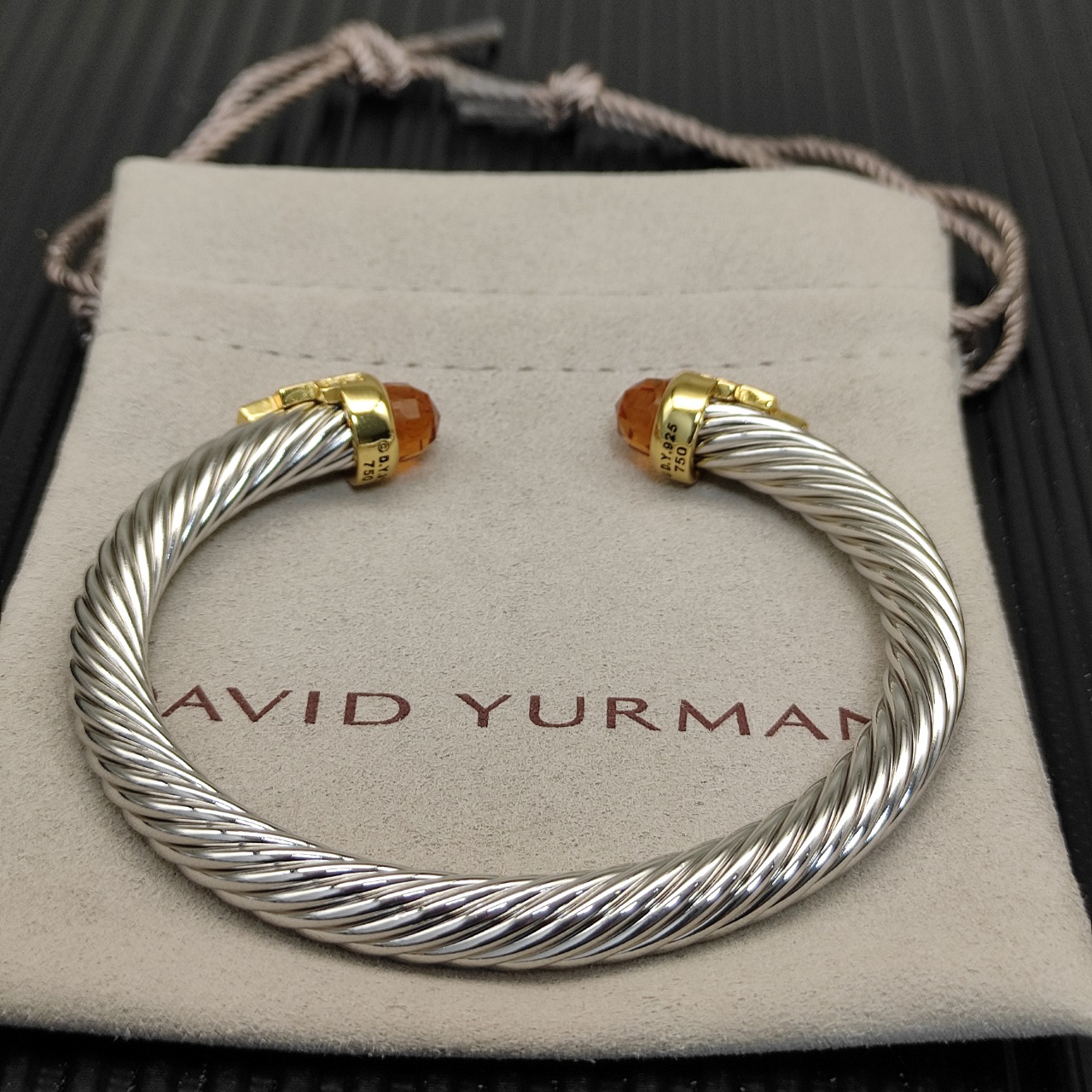7mm Cable Bracelet with Champagne & Diamond Accents – Gold Cap