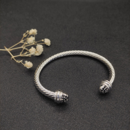 Classic Cable Bracelet Silver and  Half Diamonds 5 MM