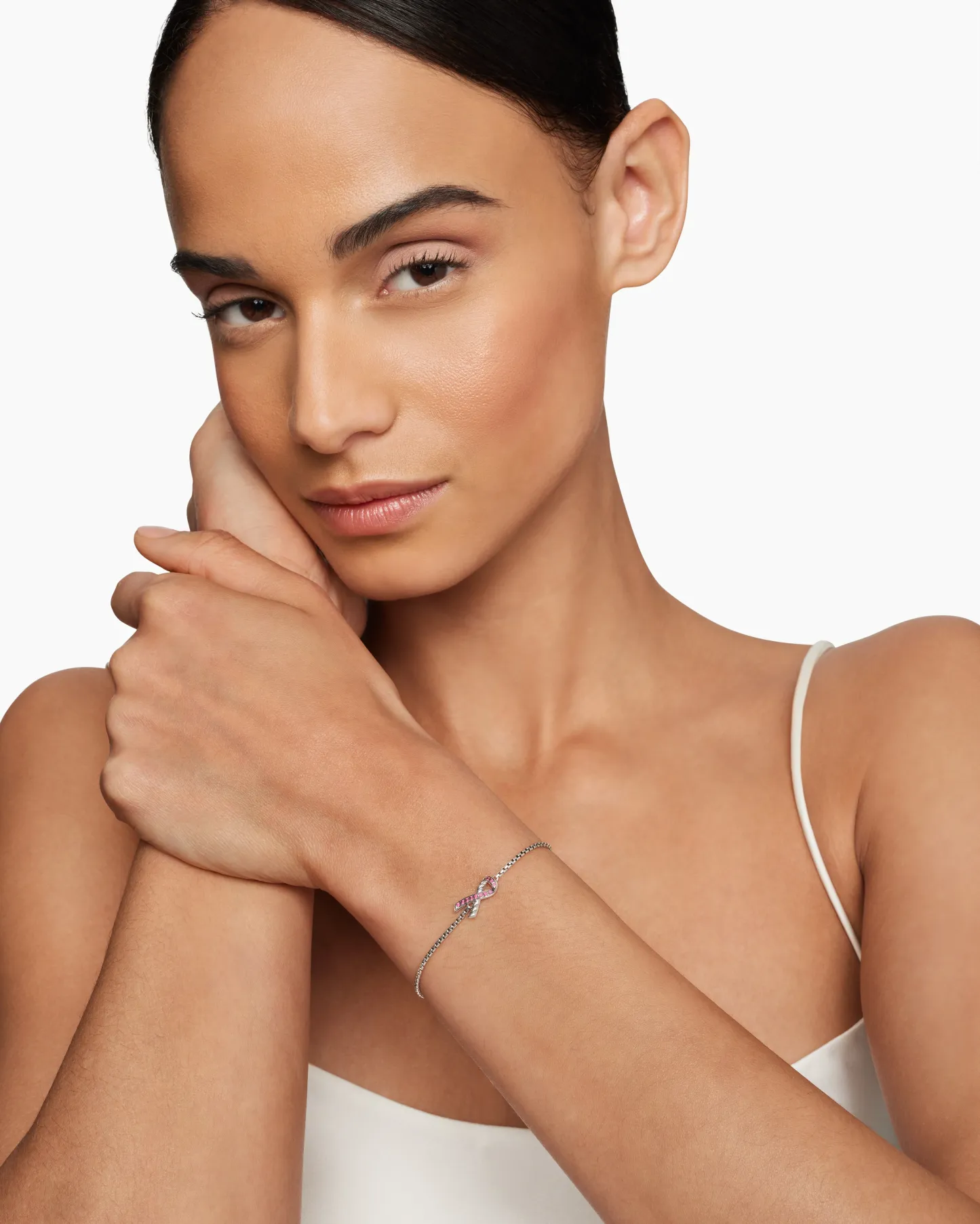 Cable Collectibles® Ribbon Chain Bracelet Sterling Silver with Pavé Pink Sapphires