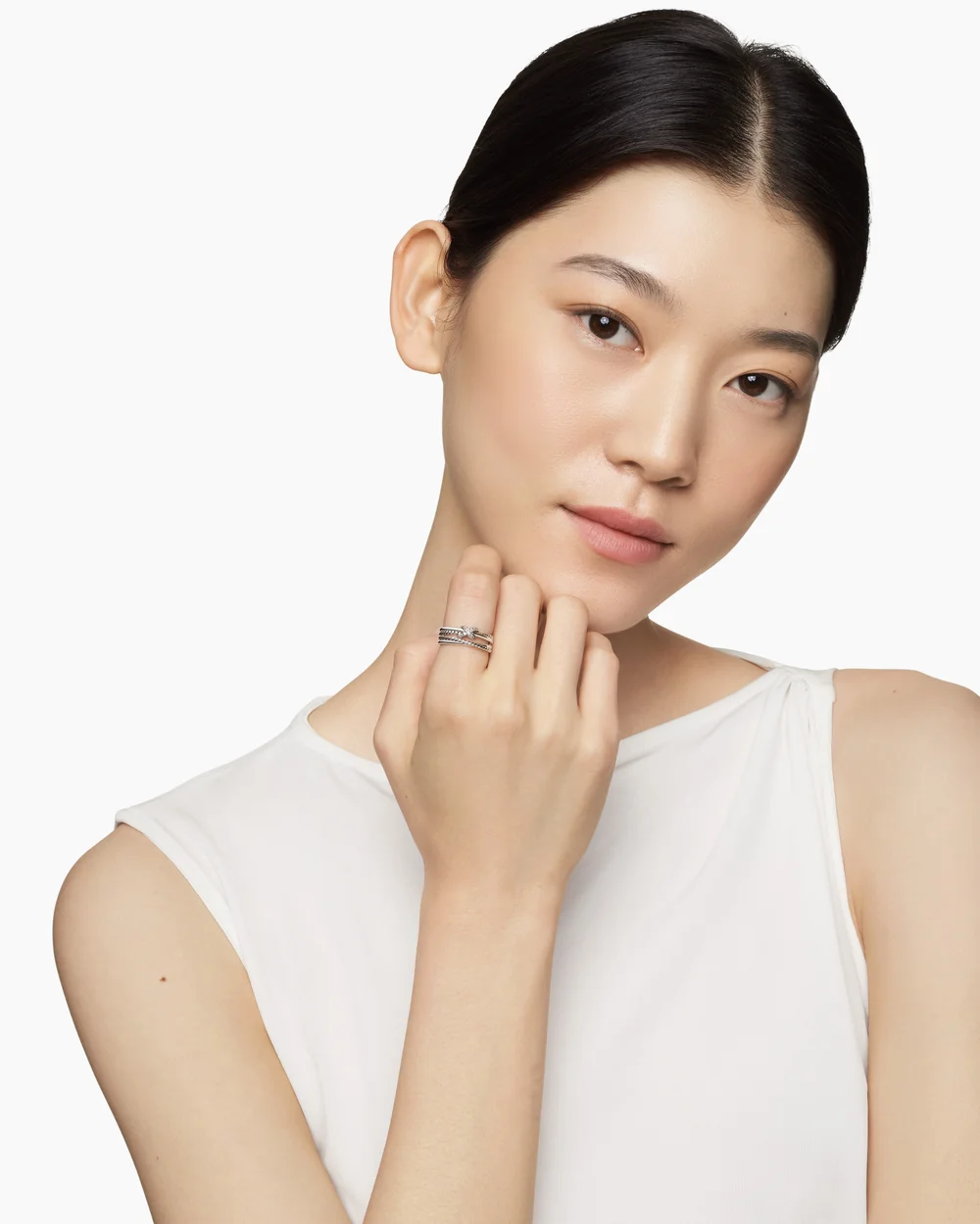 X Crossover Band Ring Sterling Silver with Diamonds