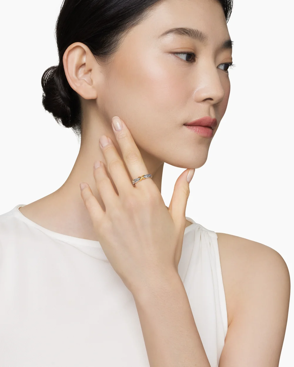 Petite X Ring Sterling Silver with 18K Yellow Gold