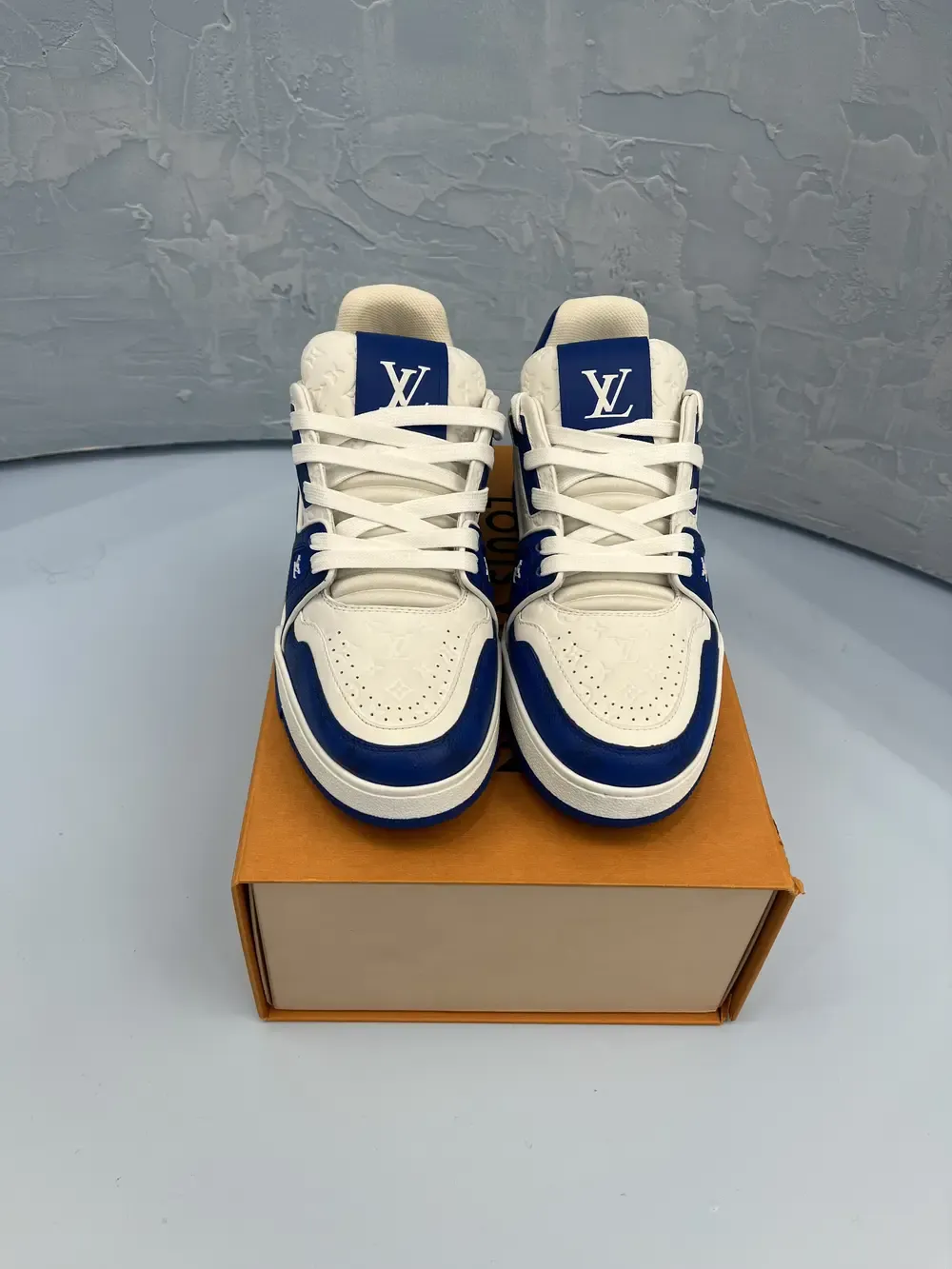 Lothtuis Vuithttton Men's Trainer Sneaker #54 Signature Blue White