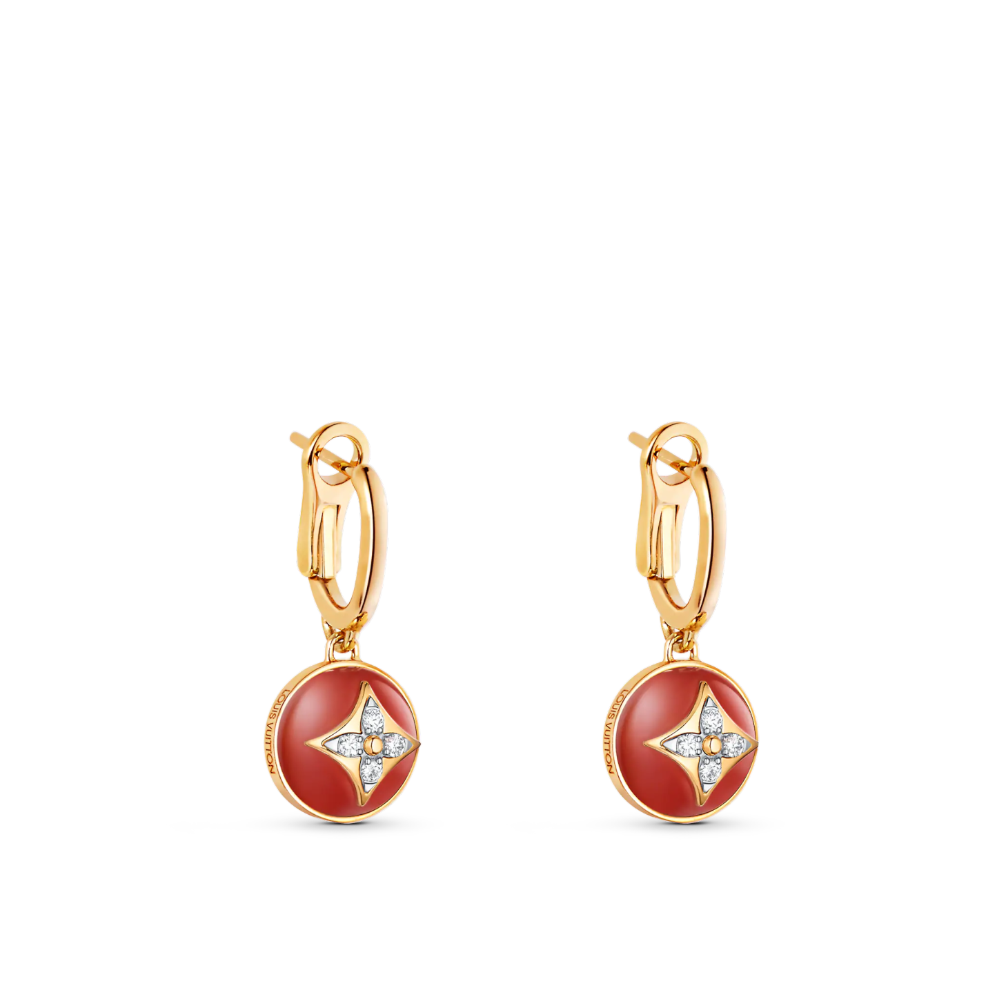 B Blossom Earrings, Yellow Gold, White Gold, Cornelian And Diamonds