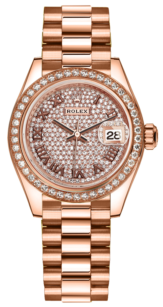 Lady-Datejust 28 Pave Everose Gold President Women's Watch 279135RBR