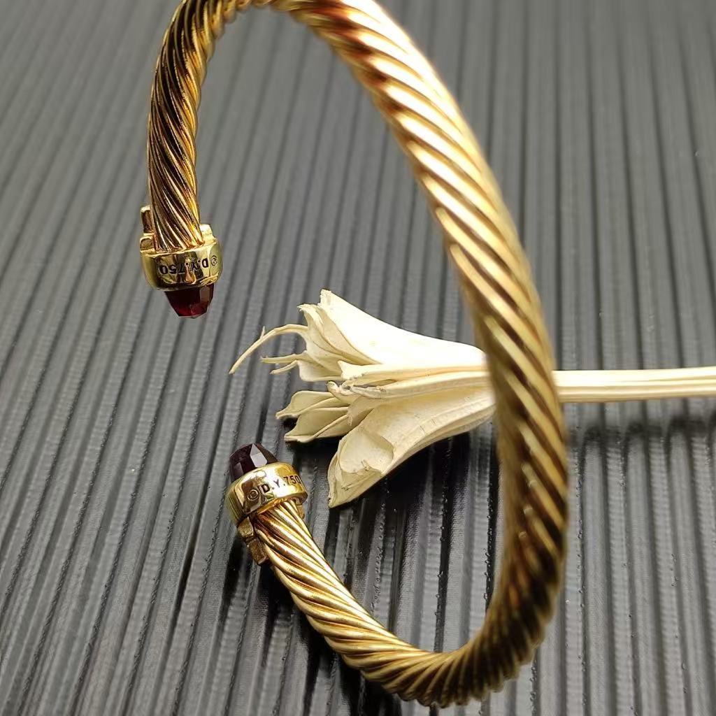 Cable Bracelet with Red Topaz & Diamond Accents  5mm