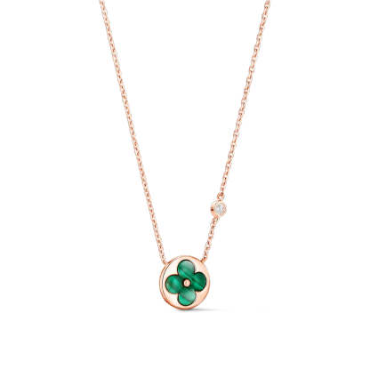 Color Blossom BB Sun Pendant, Pink gold, Malachite and diamond