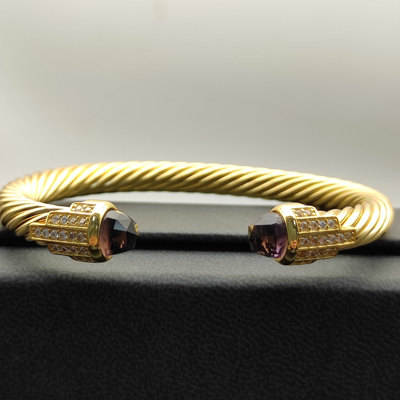 7mm Cable Bracelet with Amethyst & Diamond Accents