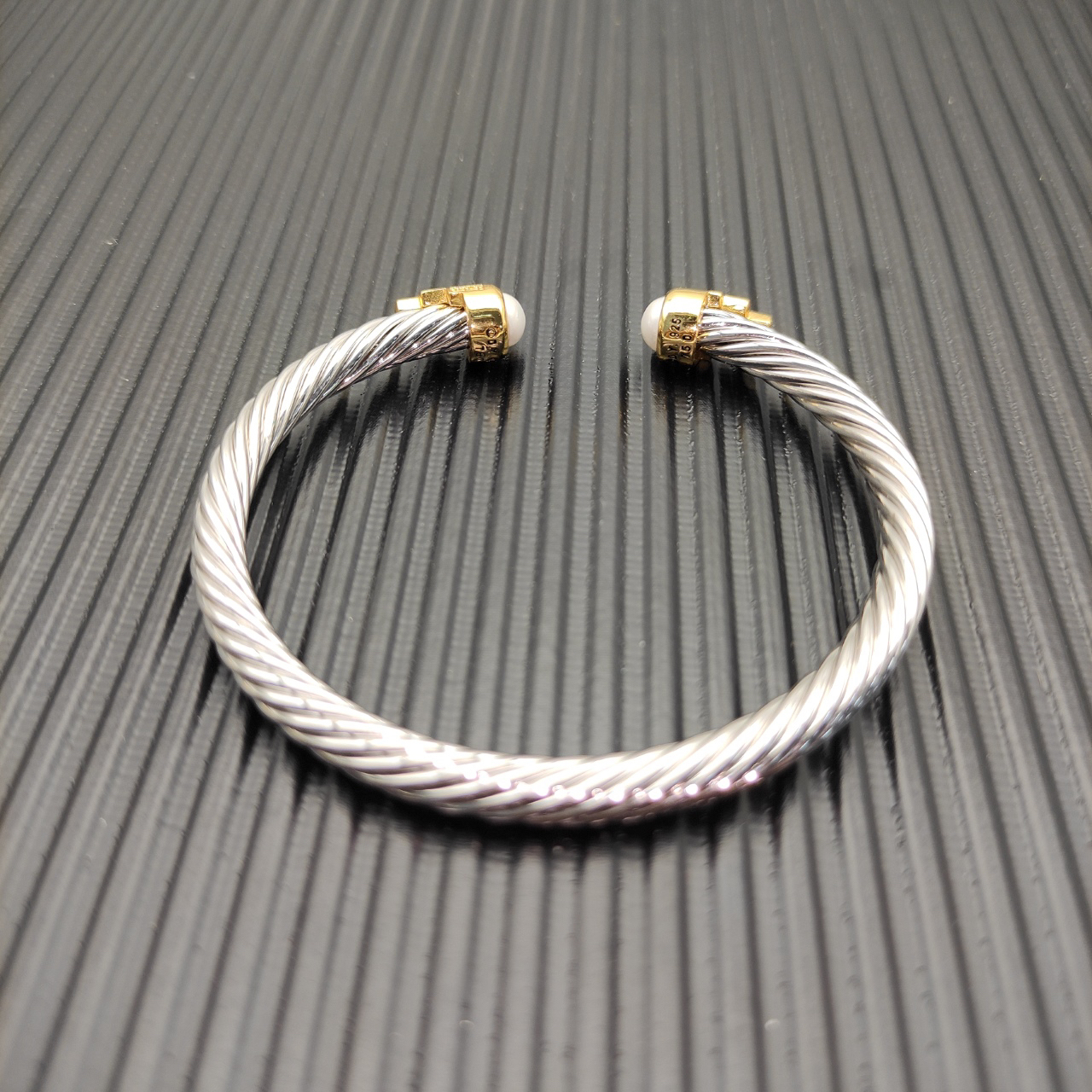 5mm Cable Bracelet with Pearl White Topaz & Diamond Accents