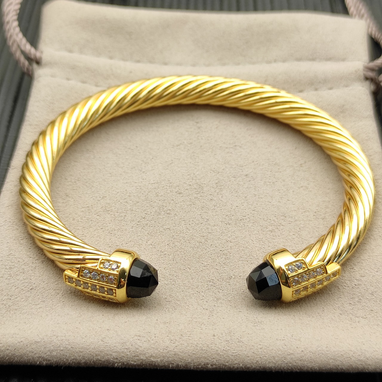 7mm Cable Bracelet with Black  & Diamond Accents