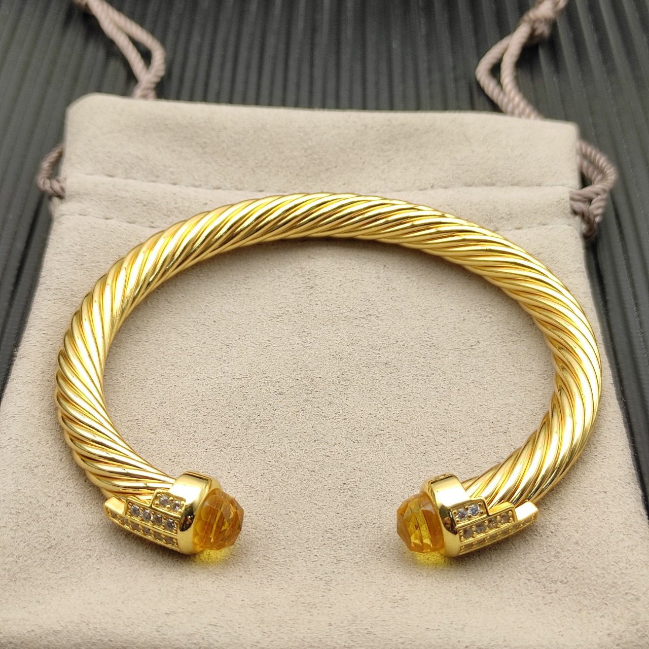 7mm Cable Bracelet with Yellow & Diamond Accents