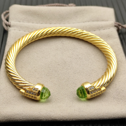 7mm Cable Bracelet with Light Green & Diamond Accents