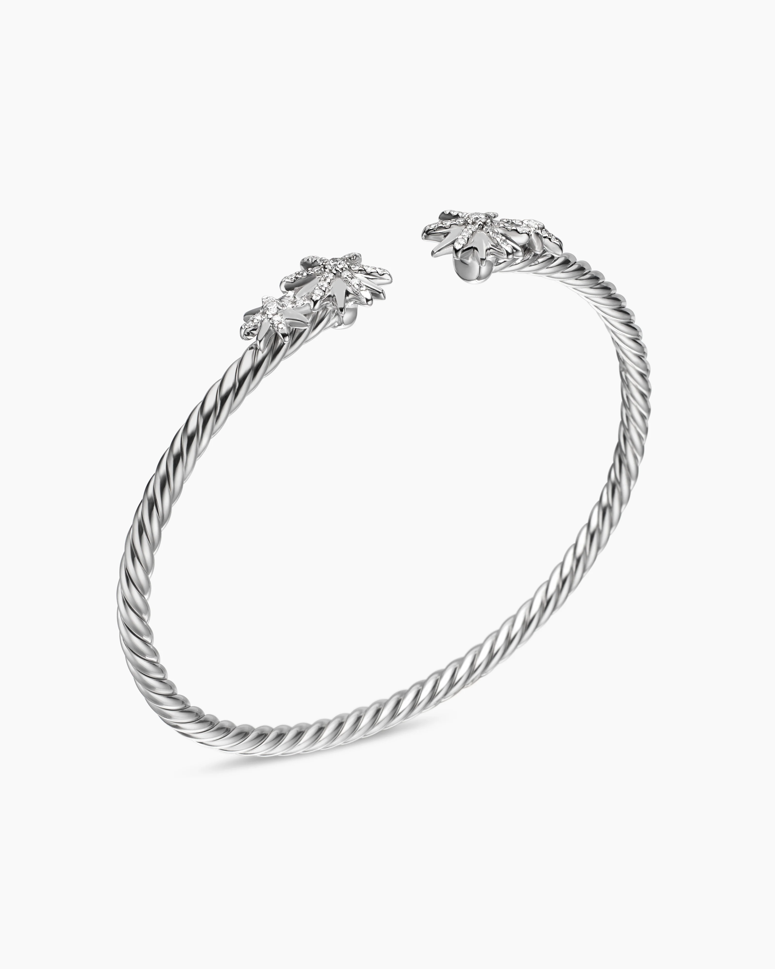 Starburst Cable Bracelet Sterling Silver with Diamonds, 4mm