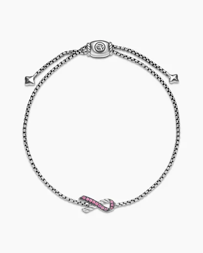 Cable Collectibles® Ribbon Chain Bracelet Sterling Silver with Pavé Pink Sapphires