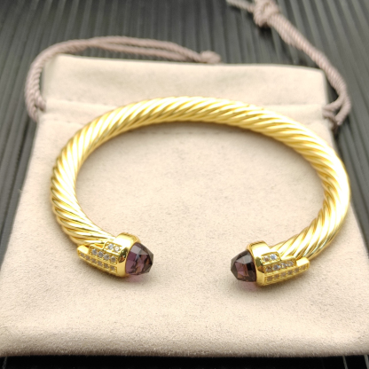 7mm Cable Bracelet with Amethyst & Diamond Accents