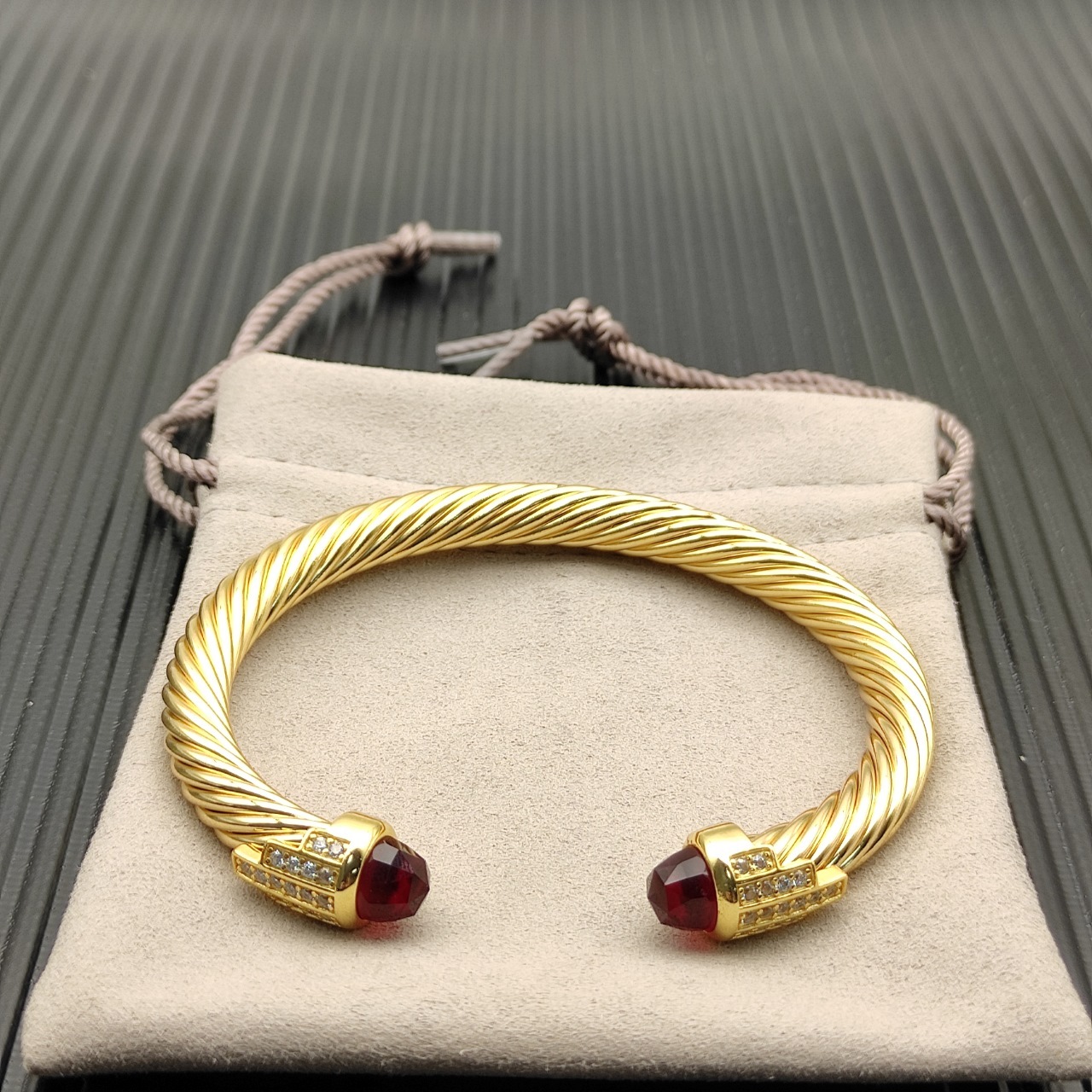 7mm Cable Bracelet with Red  & Diamond Accents