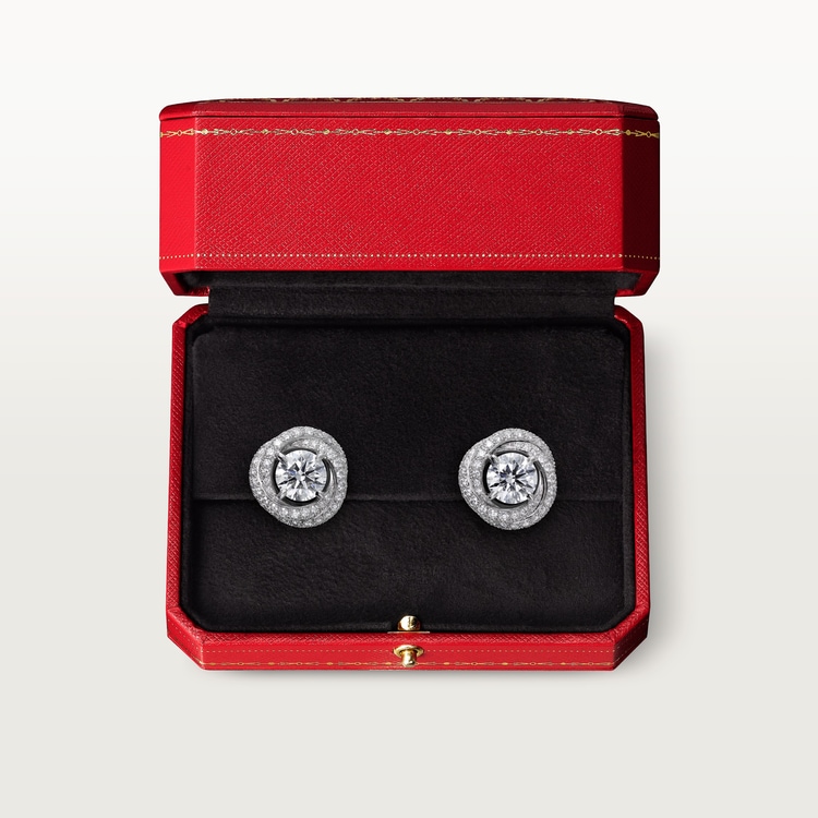 TRINITY RUBAN STUD EARRINGS, 2 BRILLIANT-CUT DIAMONDS, PAVED