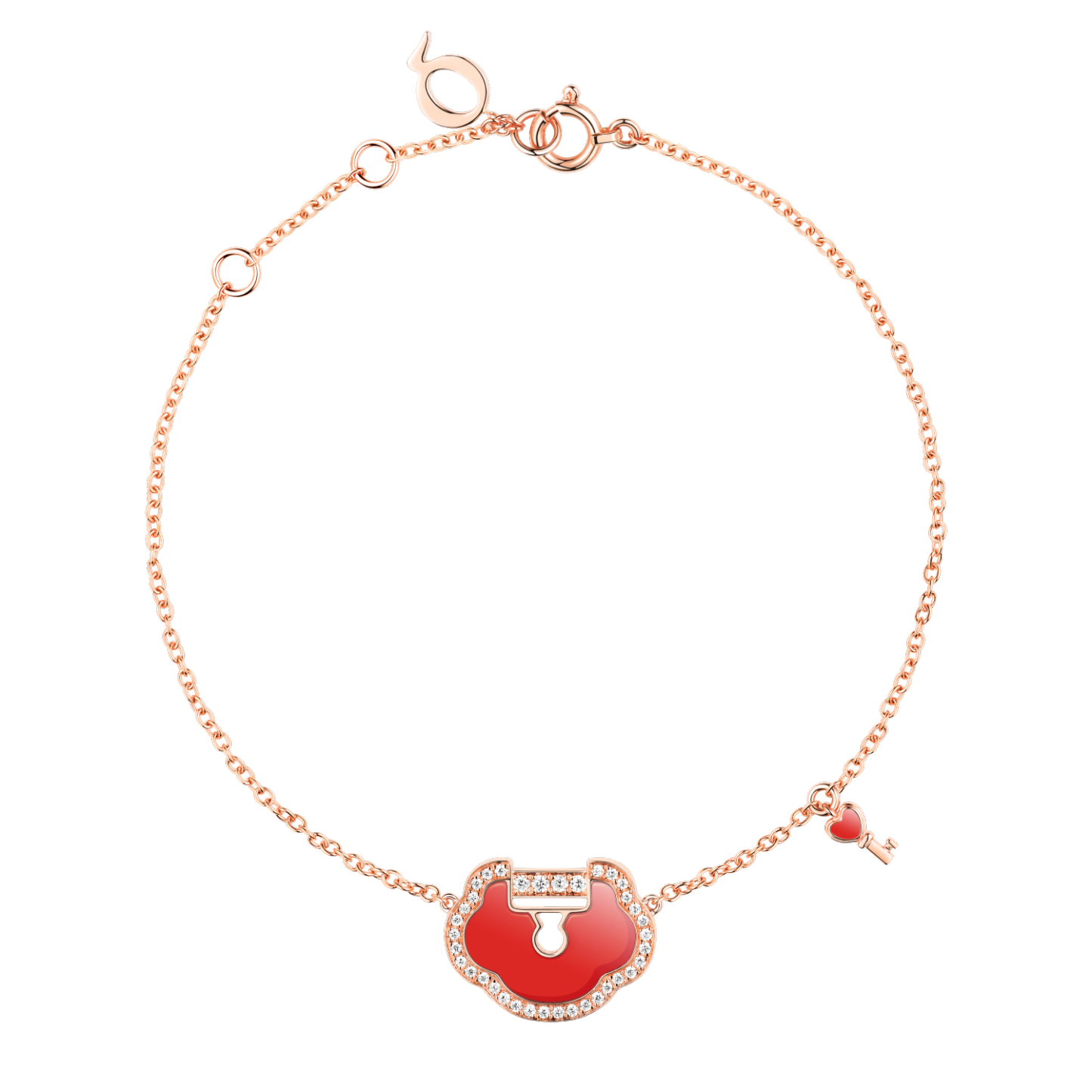 Yu Yi Lock bracelet in 18K rose gold with diamonds and red agate