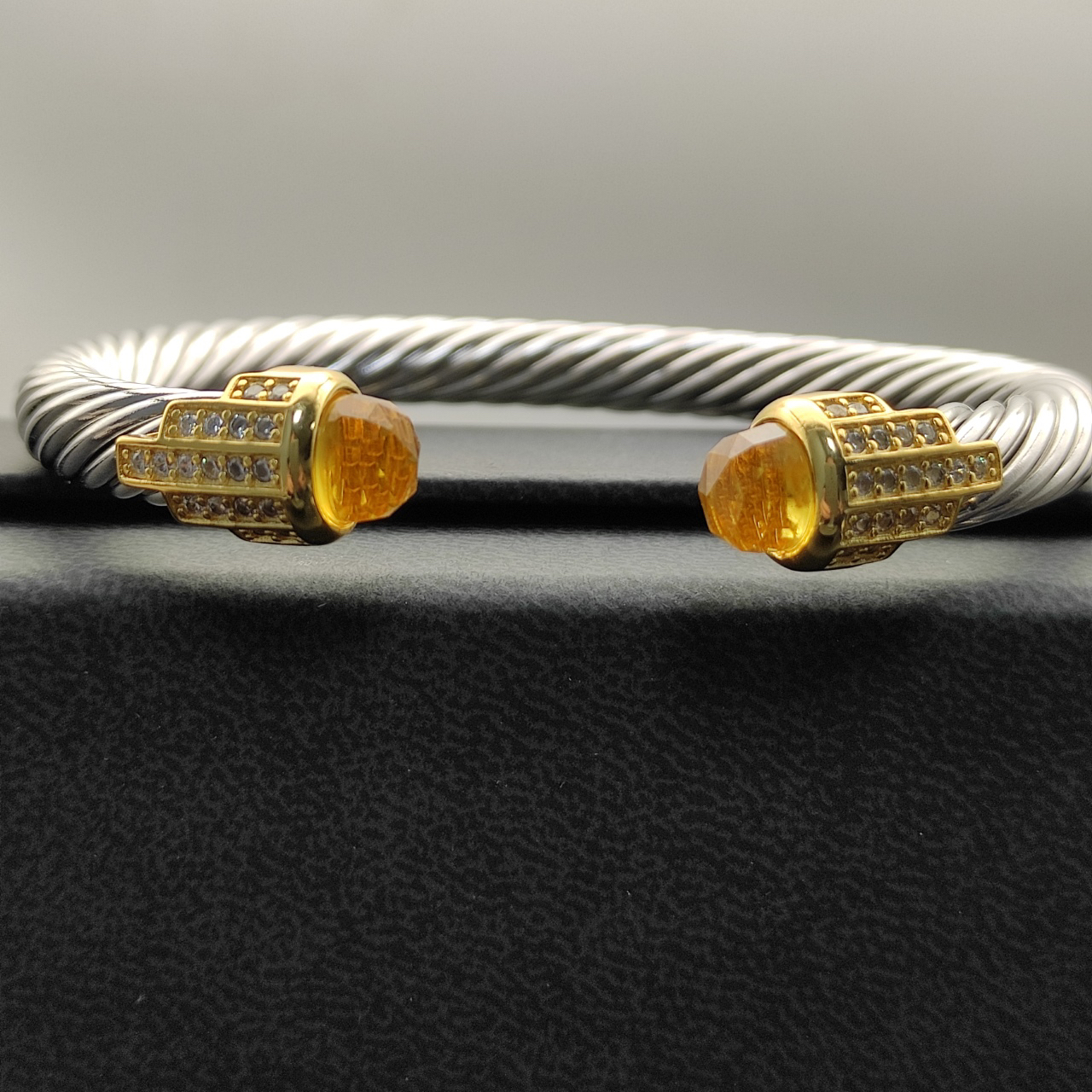 7mm Cable Bracelet with Yellow & Diamond Accents – Gold Cap